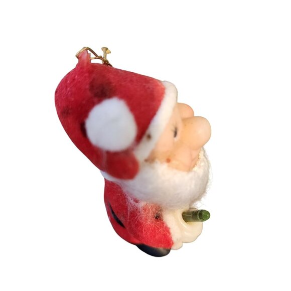 Vintage Trim A Tree Bearded Elf Christmas List Flocked Santa Suit Ornament - Picture 5 of 6